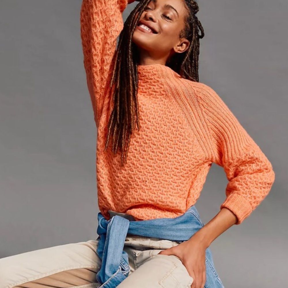 Anthropologie Coral Mock Neck Tunic Sweater Size XS NWT